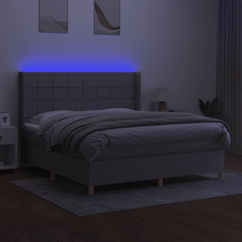 Pat cu arcuri, saltea și LED, gri deschis, 160x200 cm, textil GartenMobel Dekor