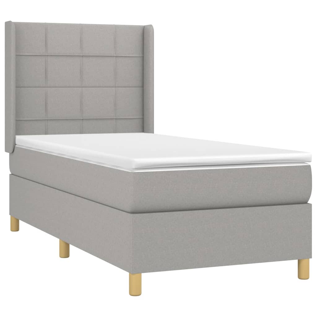 Pat cu arcuri, saltea și LED, gri deschis, 90x190 cm, textil GartenMobel Dekor