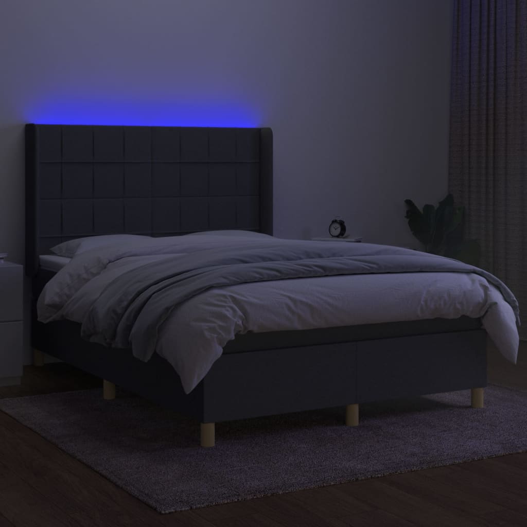 Pat cu arcuri, saltea și LED, gri închis, 140x200 cm, textil GartenMobel Dekor