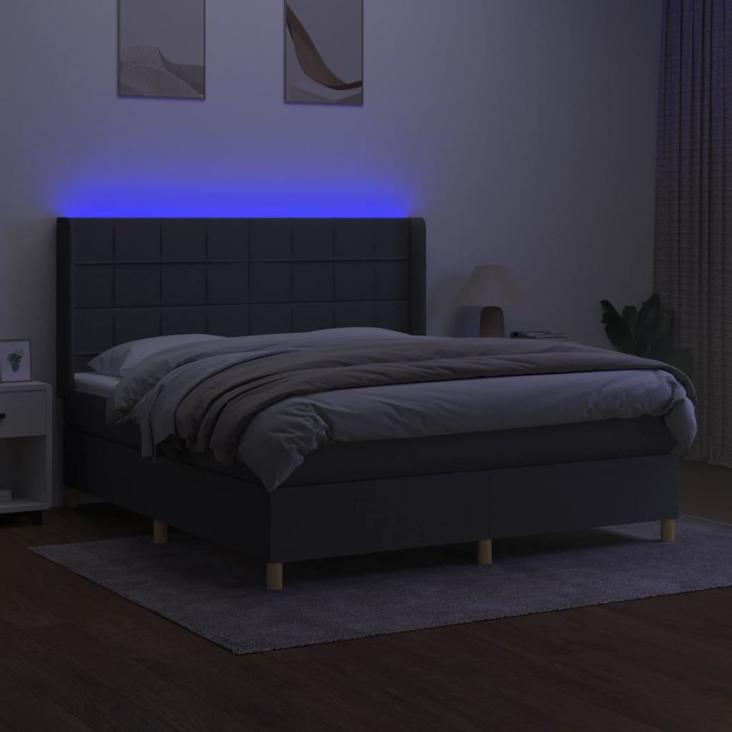 Pat cu arcuri, saltea și LED, gri închis, 180x200 cm, textil GartenMobel Dekor