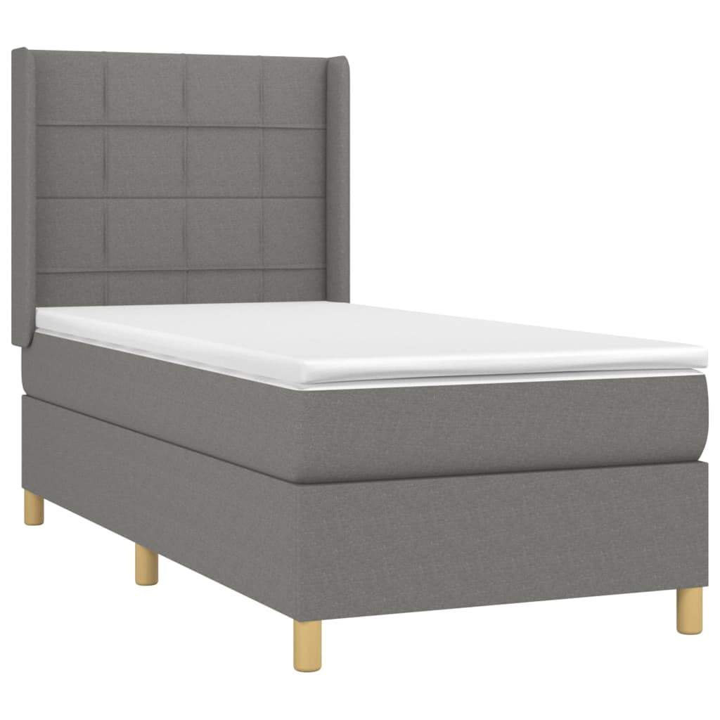 Pat cu arcuri, saltea și LED, gri închis, 80x200 cm, textil GartenMobel Dekor