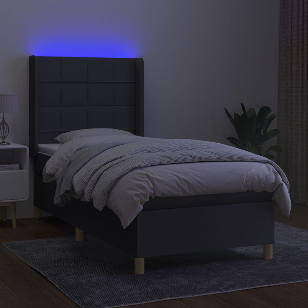 Pat cu arcuri, saltea și LED, gri închis, 80x200 cm, textil GartenMobel Dekor