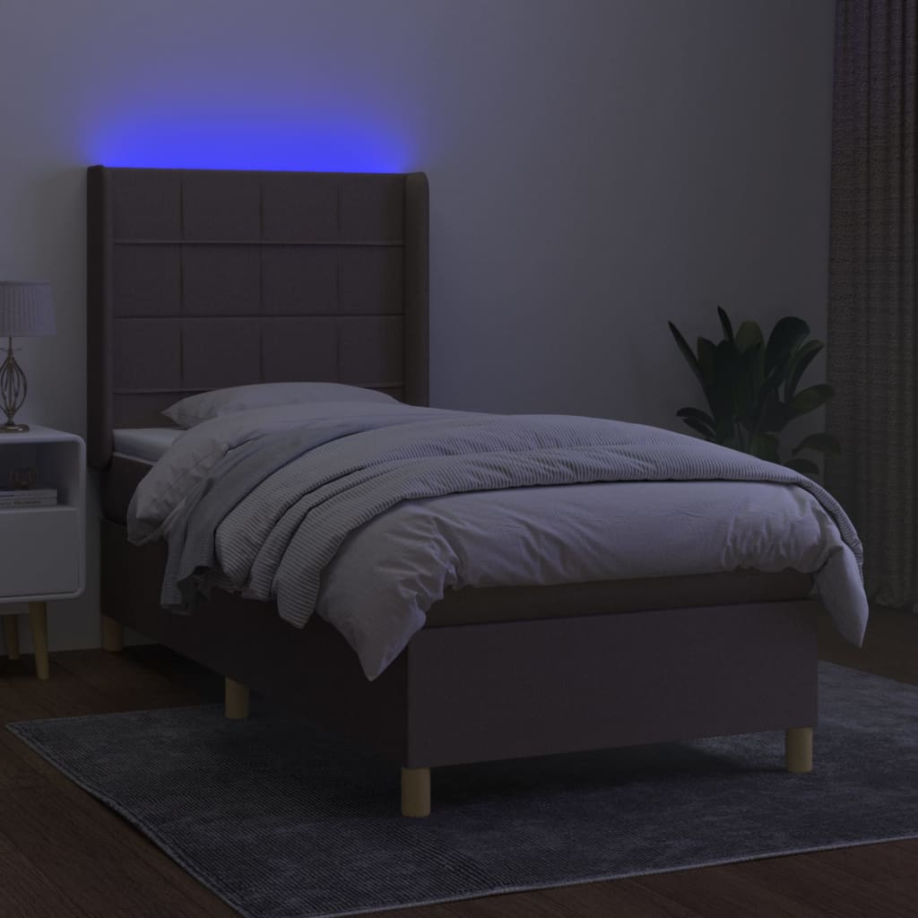 Pat cu arcuri, saltea și LED, gri taupe, 90x200 cm, textil GartenMobel Dekor