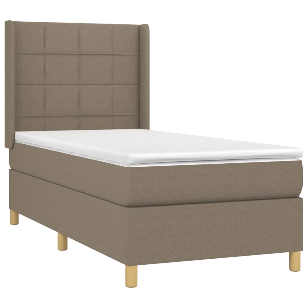 Pat cu arcuri, saltea și LED, gri taupe, 90x200 cm, textil GartenMobel Dekor