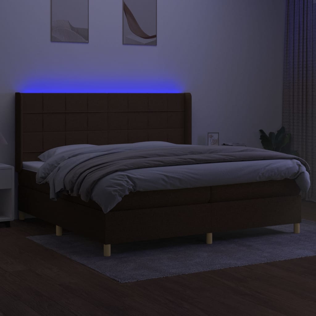 Pat cu arcuri, saltea și LED, maro închis, 200x200 cm, textil GartenMobel Dekor