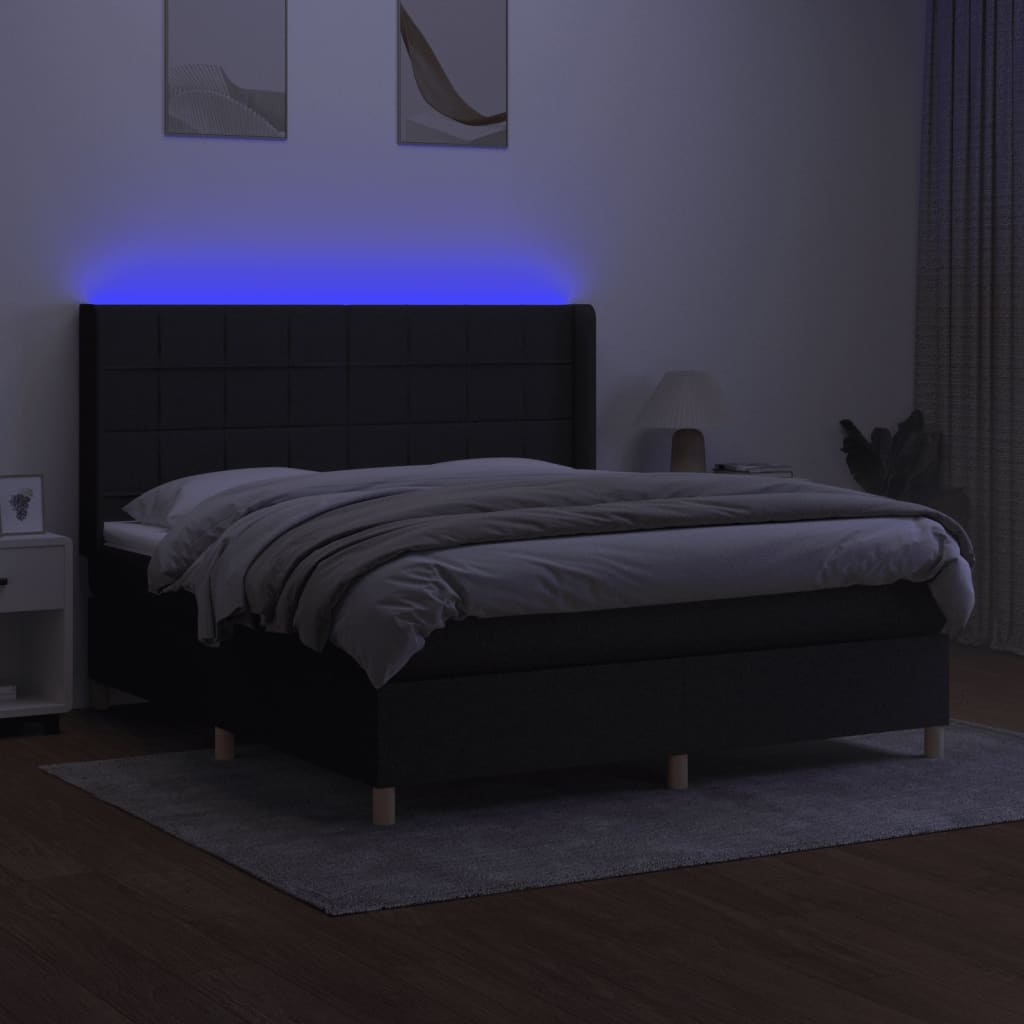 Pat cu arcuri, saltea și LED, negru, 180x200 cm, textil GartenMobel Dekor