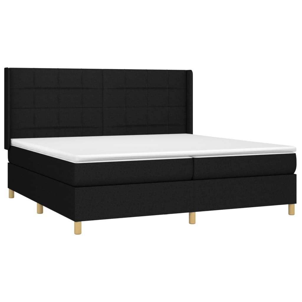 Pat cu arcuri, saltea și LED, negru, 200x200 cm, textil GartenMobel Dekor