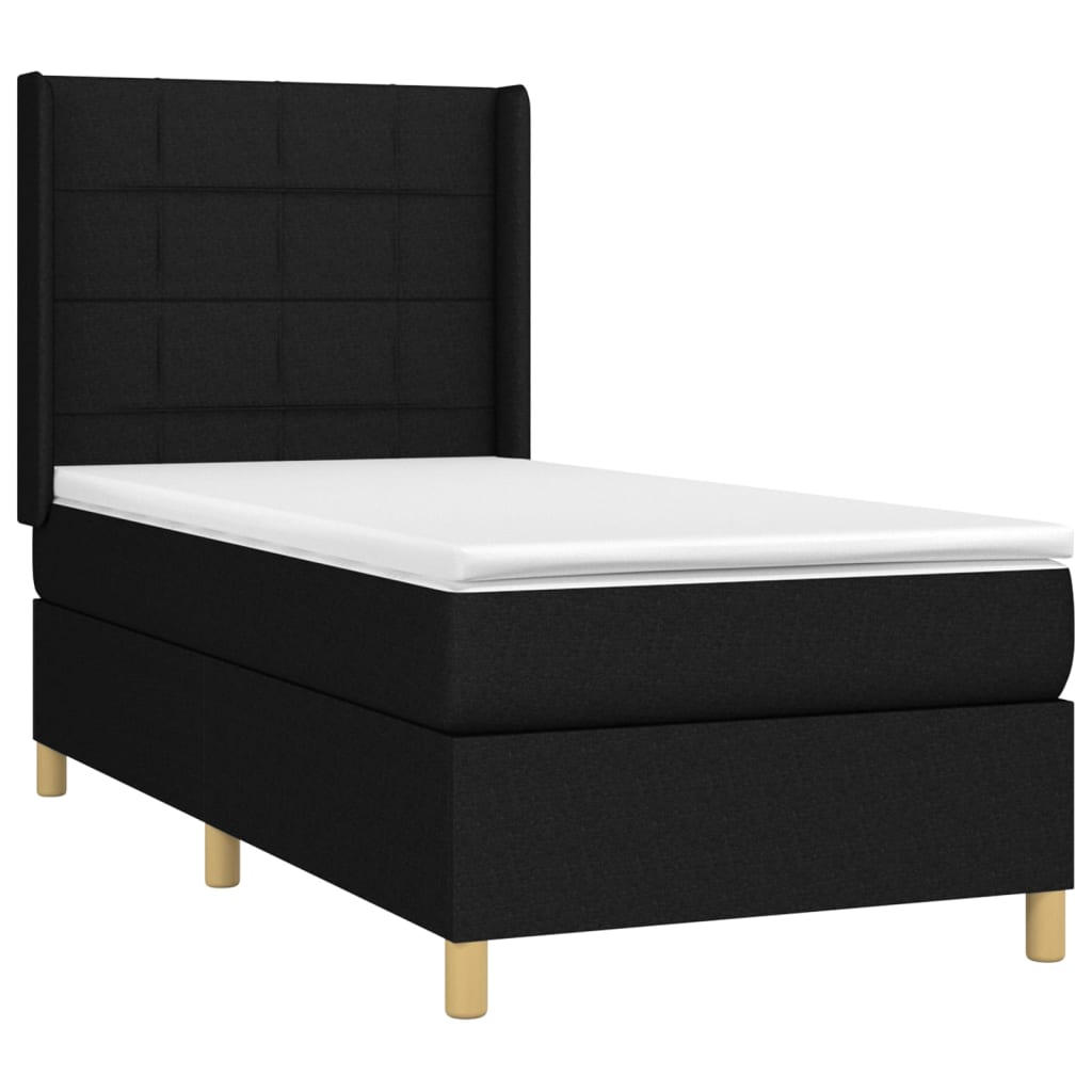 Pat cu arcuri, saltea și LED, negru, 90x190 cm, textil GartenMobel Dekor