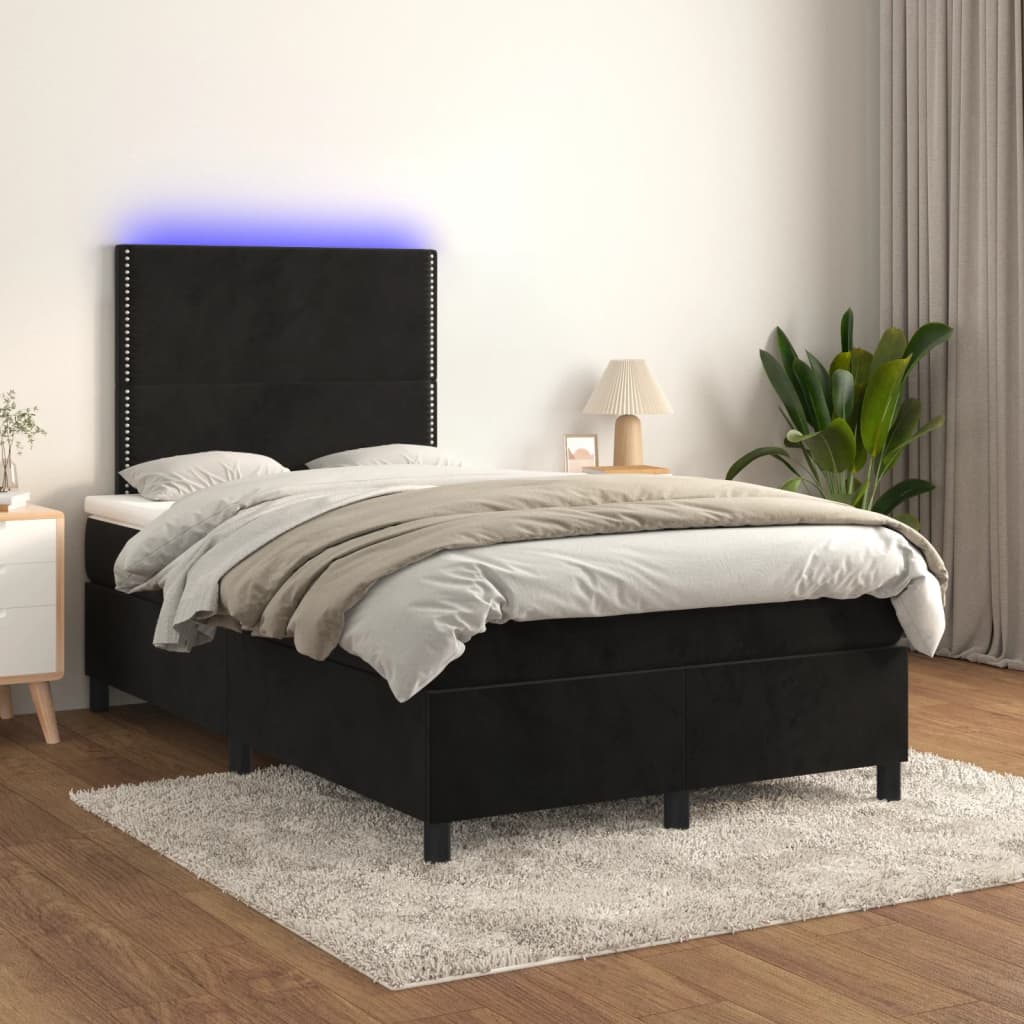 Pat cu arcuri, saltea și LED, negru, 120x190 cm, catifea GartenMobel Dekor