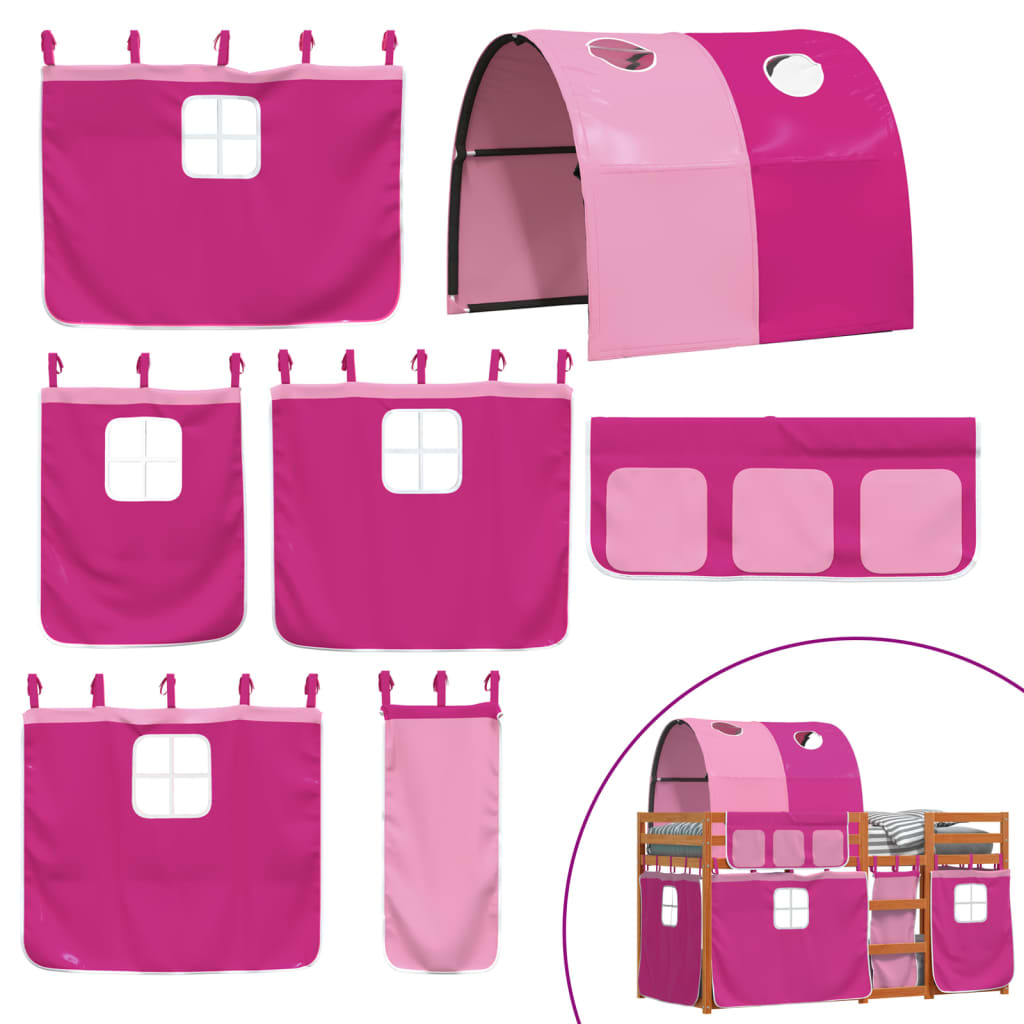 Pat supraetajat cu perdele, roz, 90x200 cm, lemn masiv pin GartenMobel Dekor