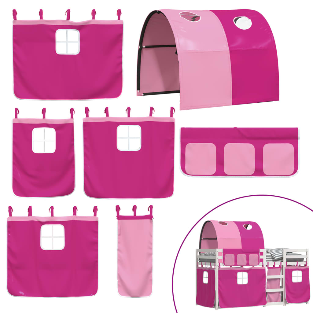 Pat supraetajat cu perdele, roz, 90x200 cm, lemn masiv pin GartenMobel Dekor