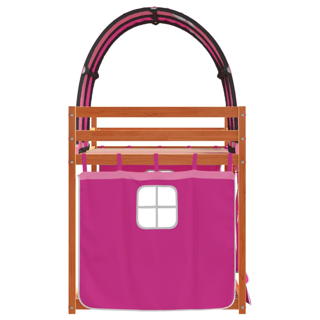 Pat supraetajat cu perdele, roz, 90x200 cm, lemn masiv pin GartenMobel Dekor