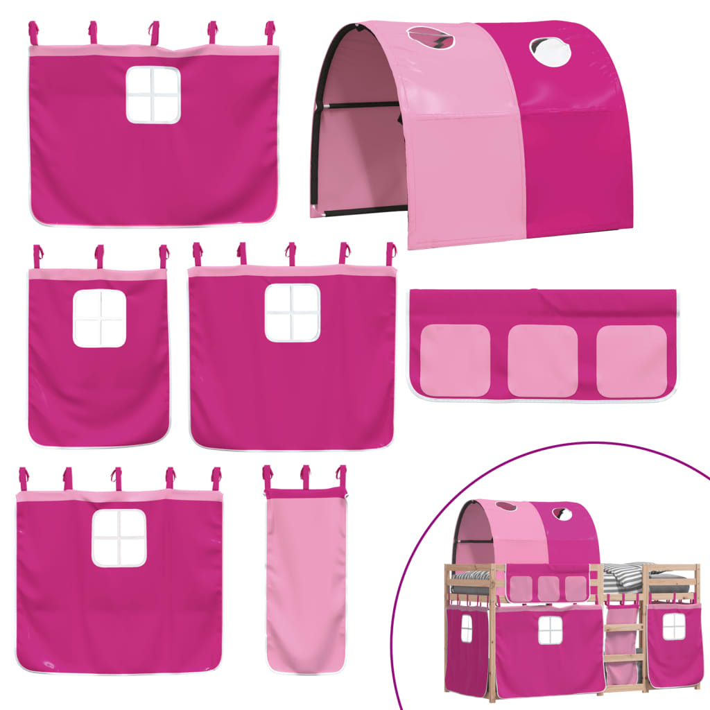 Pat supraetajat cu perdele, roz, 90x200 cm, lemn masiv pin GartenMobel Dekor