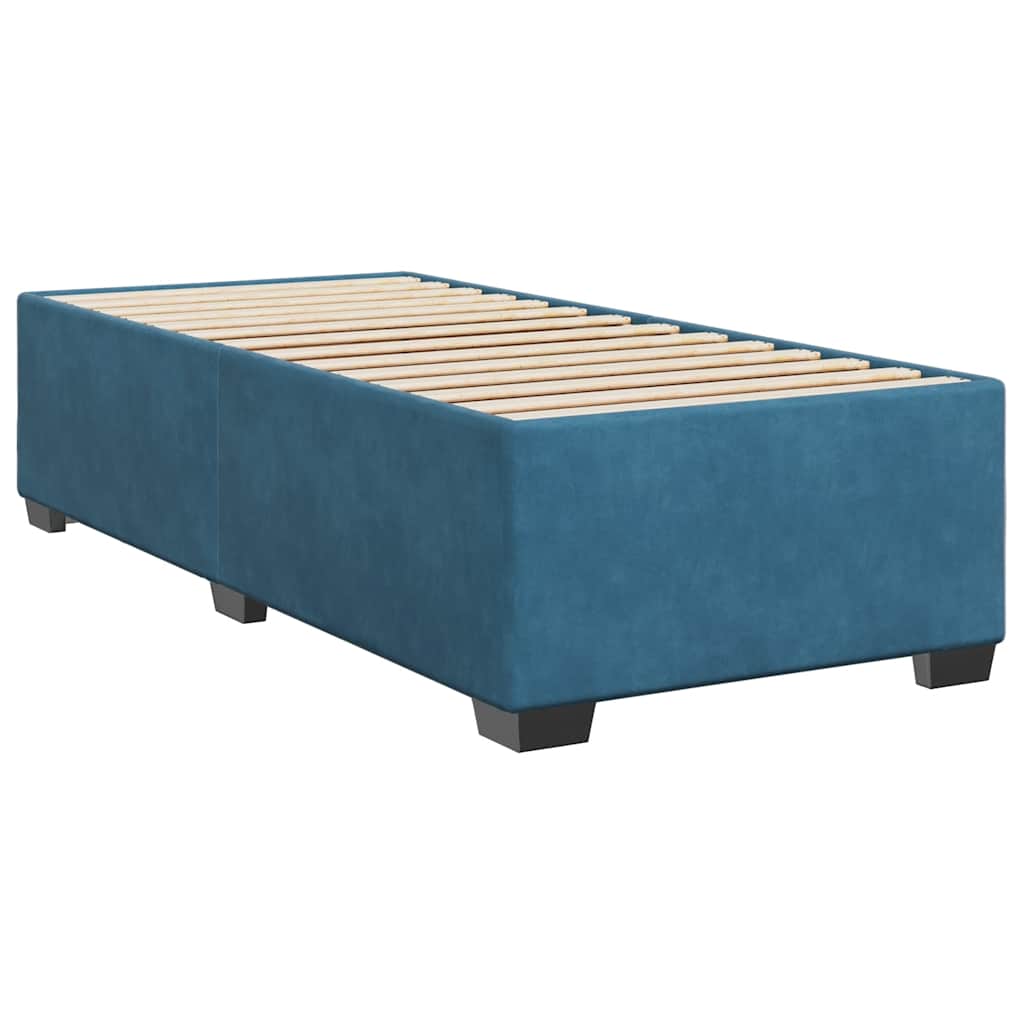 Pat box spring cu saltea, albastru, 90x190 cm, catifea GartenMobel Dekor