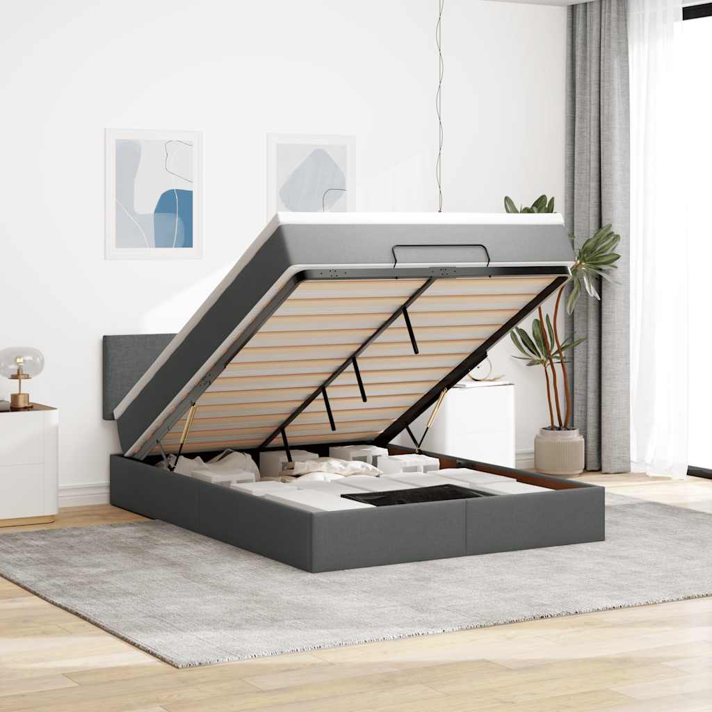 Pat otoman cu saltea și LED-uri țesătură gri închis 140x200 cm GartenMobel Dekor