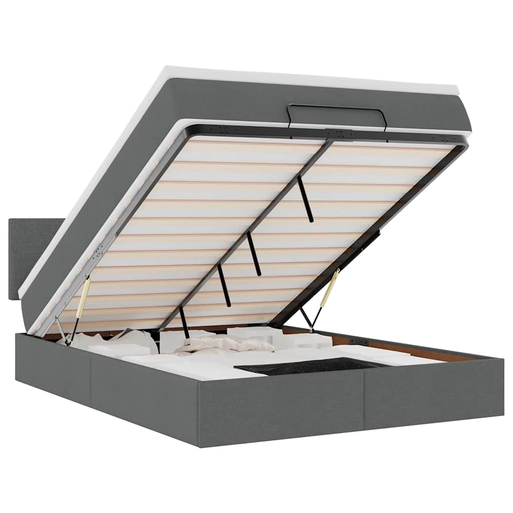 Pat otoman cu saltea și LED-uri țesătură gri închis 140x200 cm GartenMobel Dekor