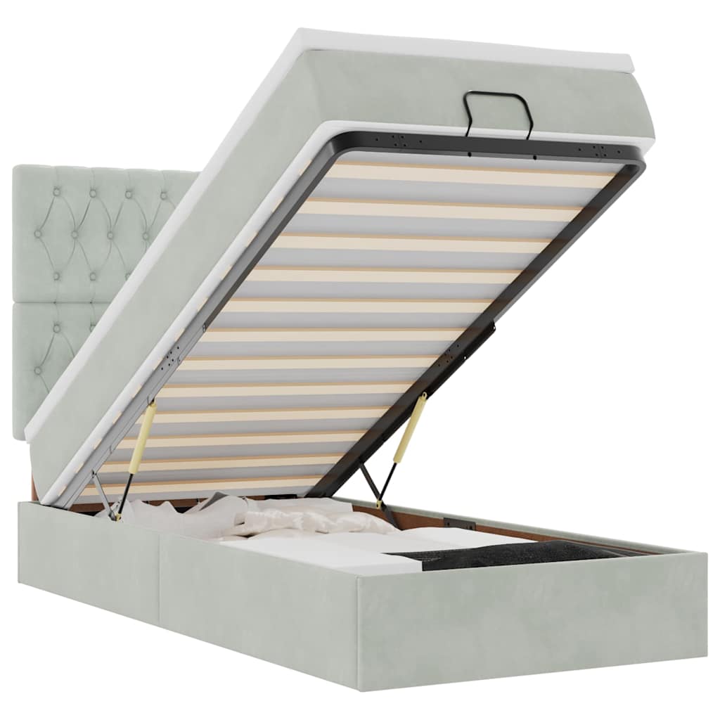 Cadru de pat otoman cu saltea Gri deschis 80x200cm catifea GartenMobel Dekor