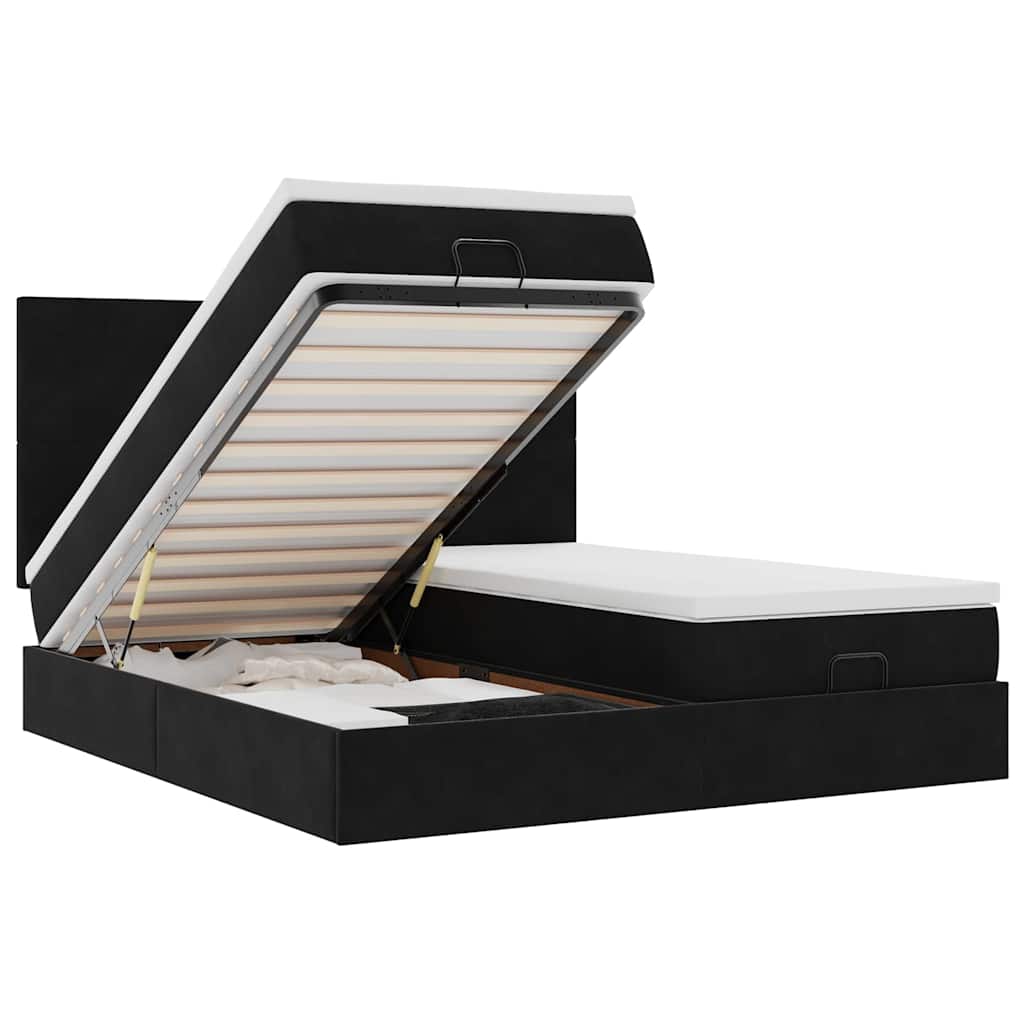 Cadru de pat otoman cu saltele, catifea neagră 160x200cm GartenMobel Dekor
