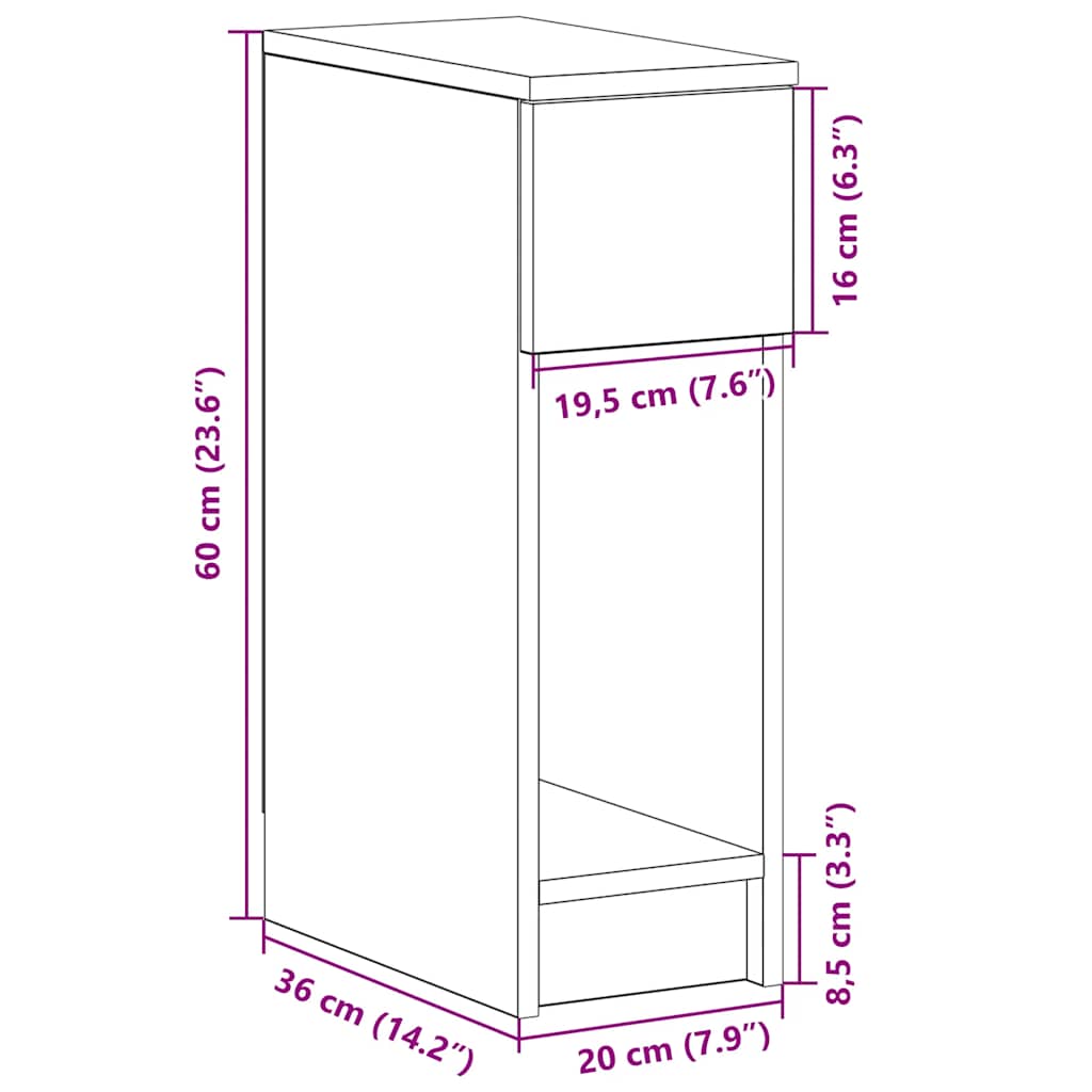 Noptiera cu sertar Stejar artizanal 20x36x60 cm GartenMobel Dekor
