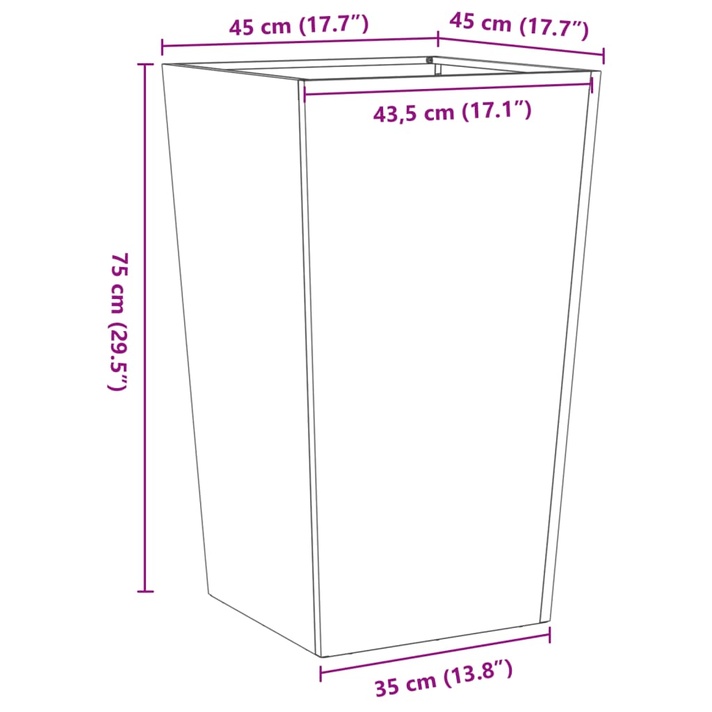 Jardinier de grădină 45x45x75 cm Oțel pentru intemperii GartenMobel Dekor