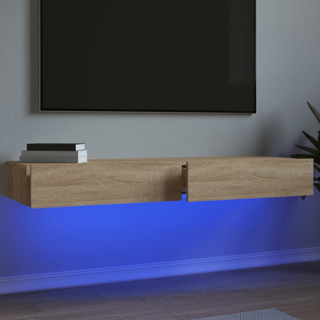 Comode TV cu lumini LED, 2 buc., stejar sonoma, 60x35x15,5 cm GartenMobel Dekor