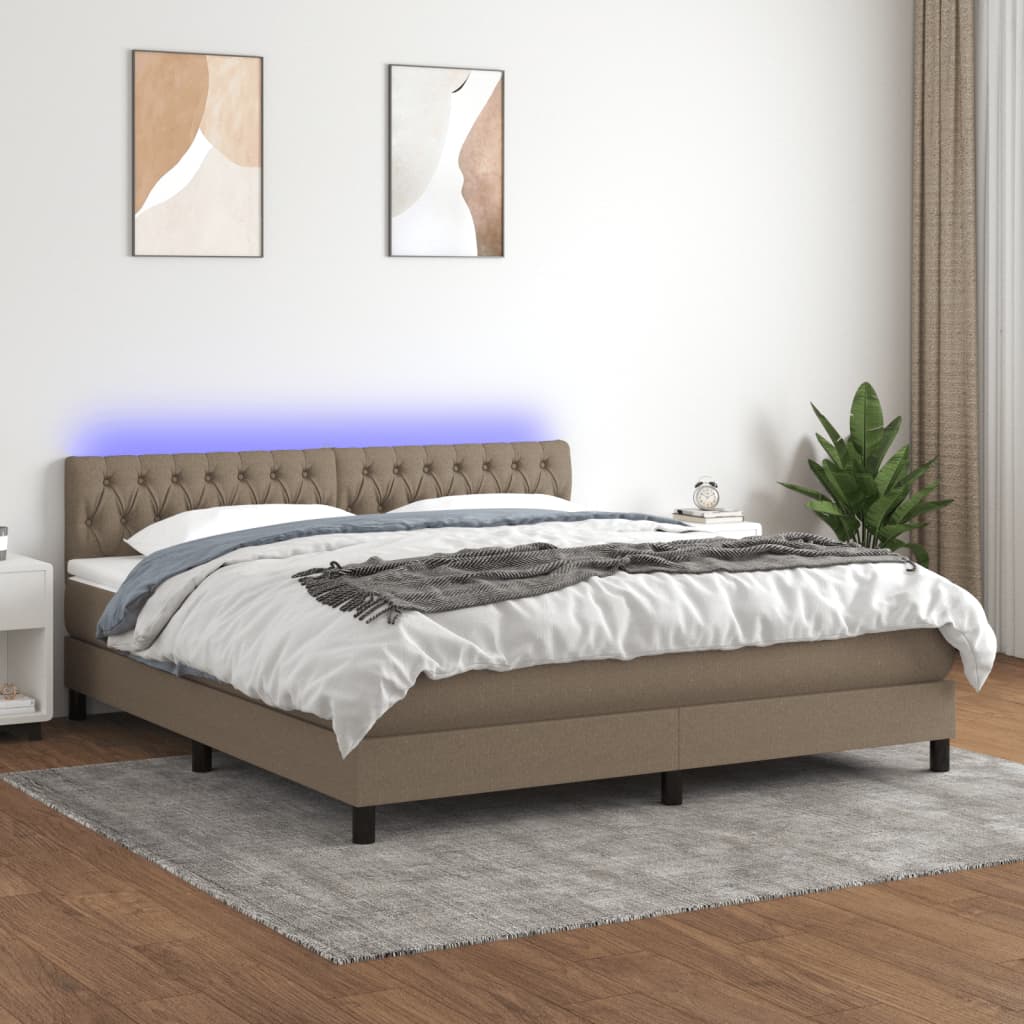 Pat cu arcuri, saltea și LED, gri taupe, 160x200 cm, textil GartenMobel Dekor