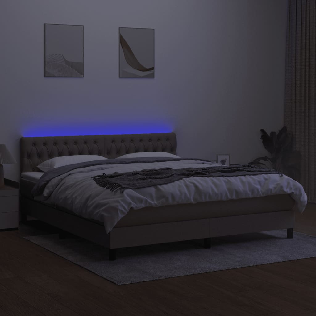 Pat cu arcuri, saltea și LED, gri taupe, 160x200 cm, textil GartenMobel Dekor