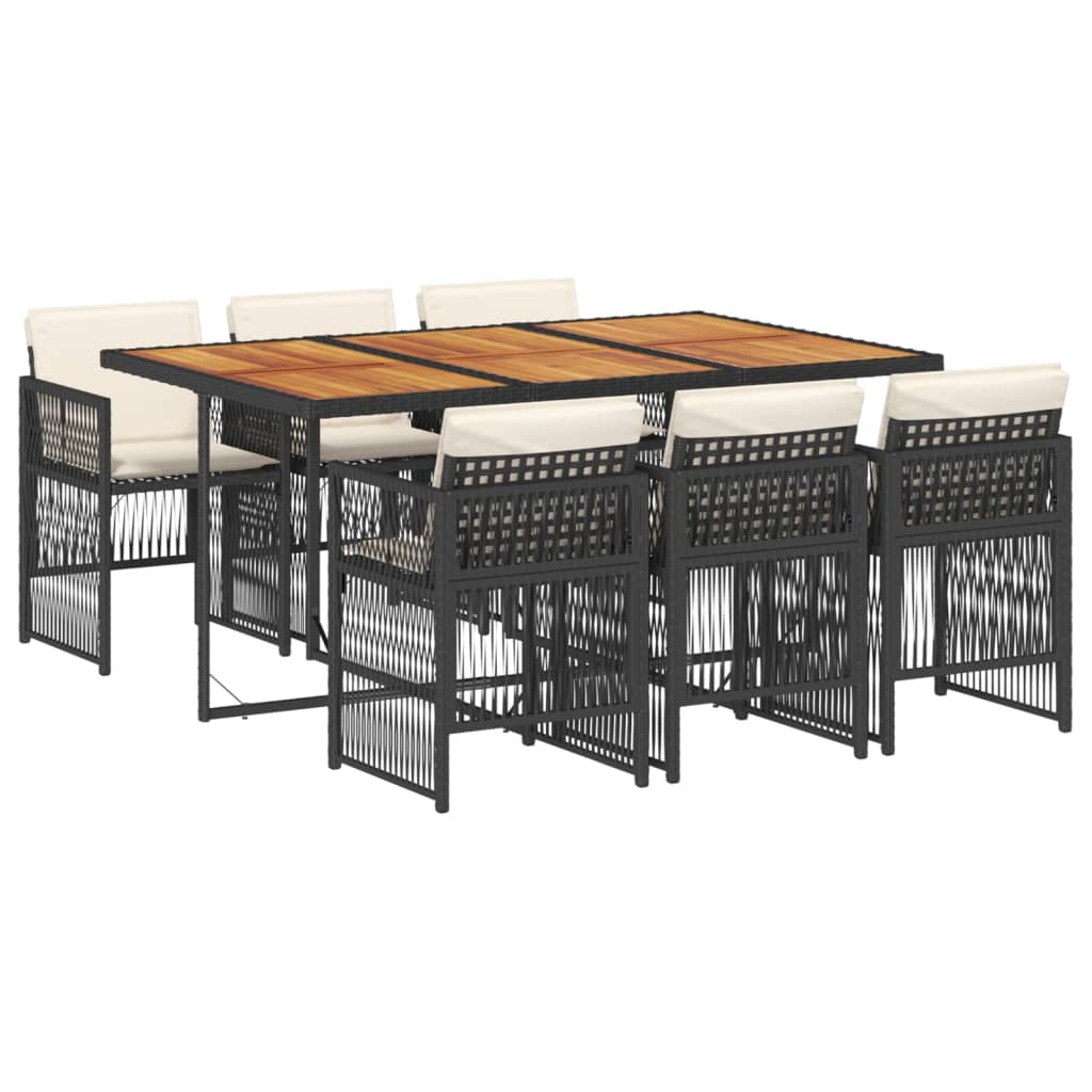 Set mobilier de grădină cu perne, 7 piese, negru, poliratan GartenMobel Dekor