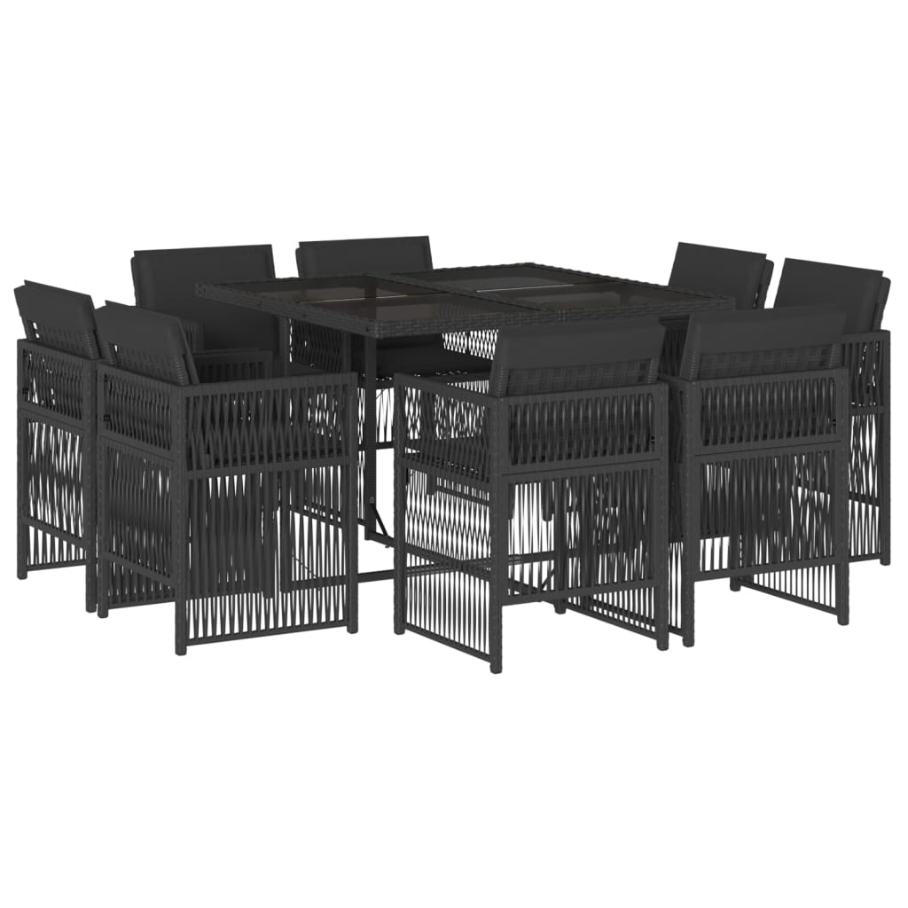 Set mobilier de grădină cu perne, 9 piese, negru, poliratan GartenMobel Dekor
