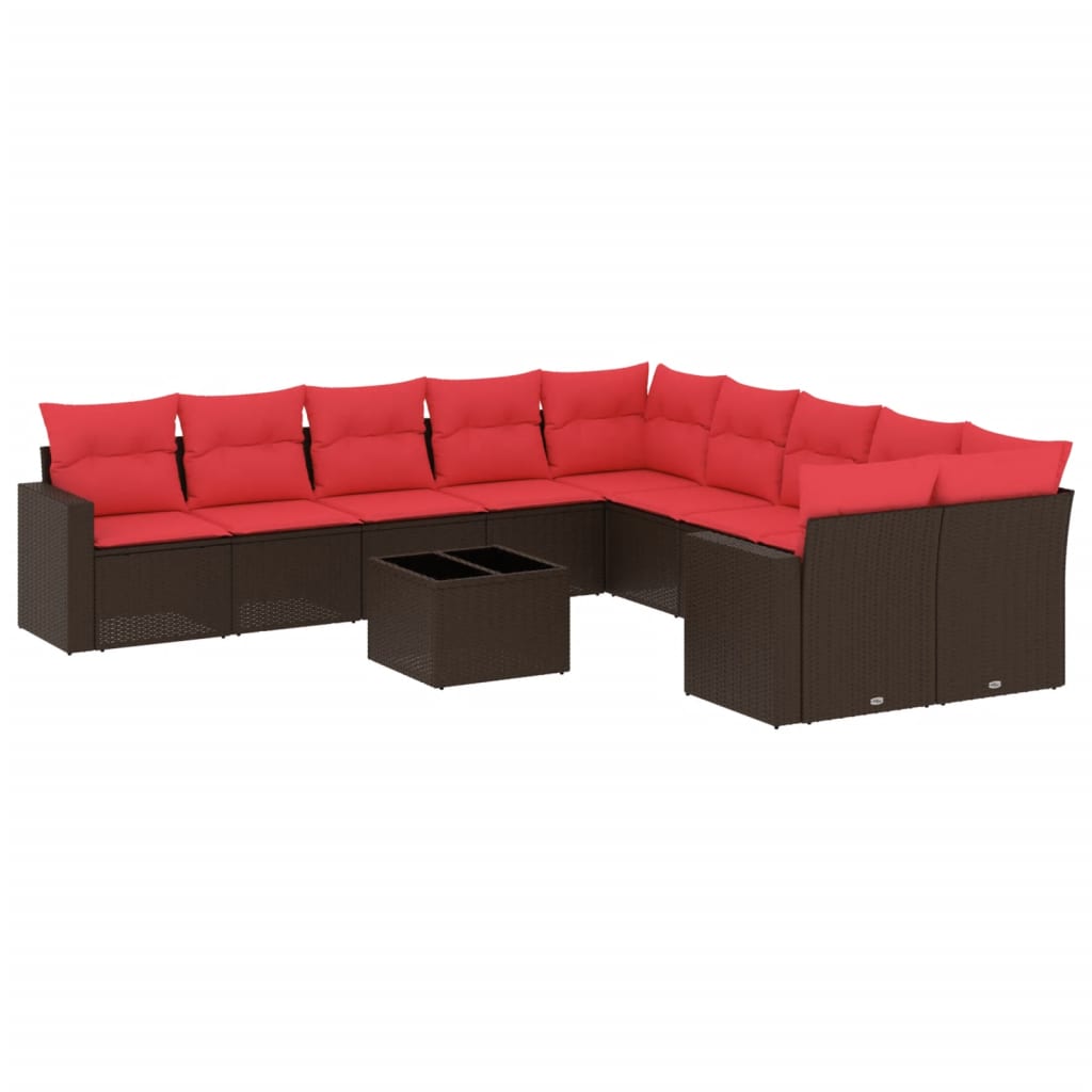 Set canapele de grădină cu perne, 11 piese, maro, poliratan GartenMobel Dekor