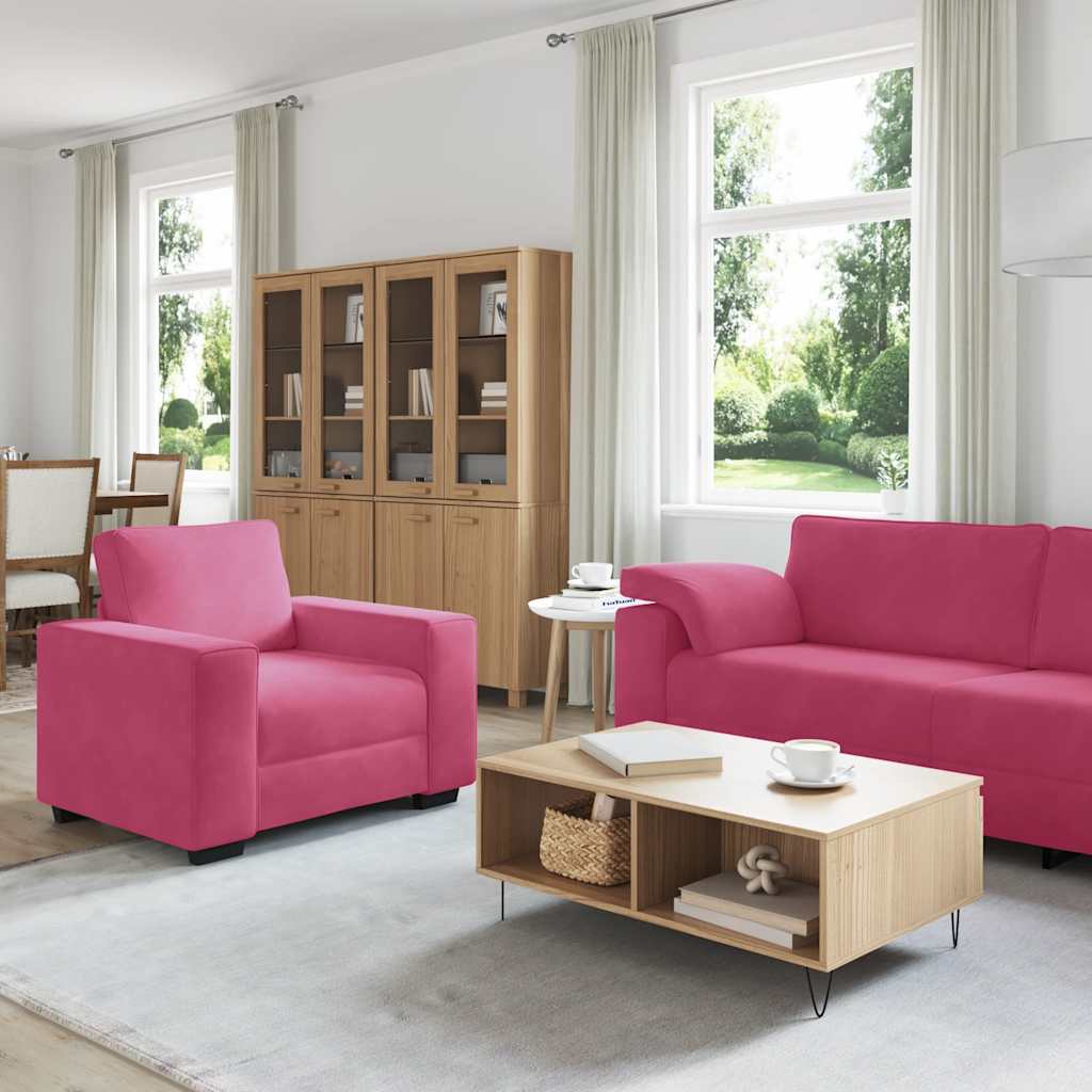 Set canapea cu perne, 3 piese, roșu vin, catifea GartenMobel Dekor