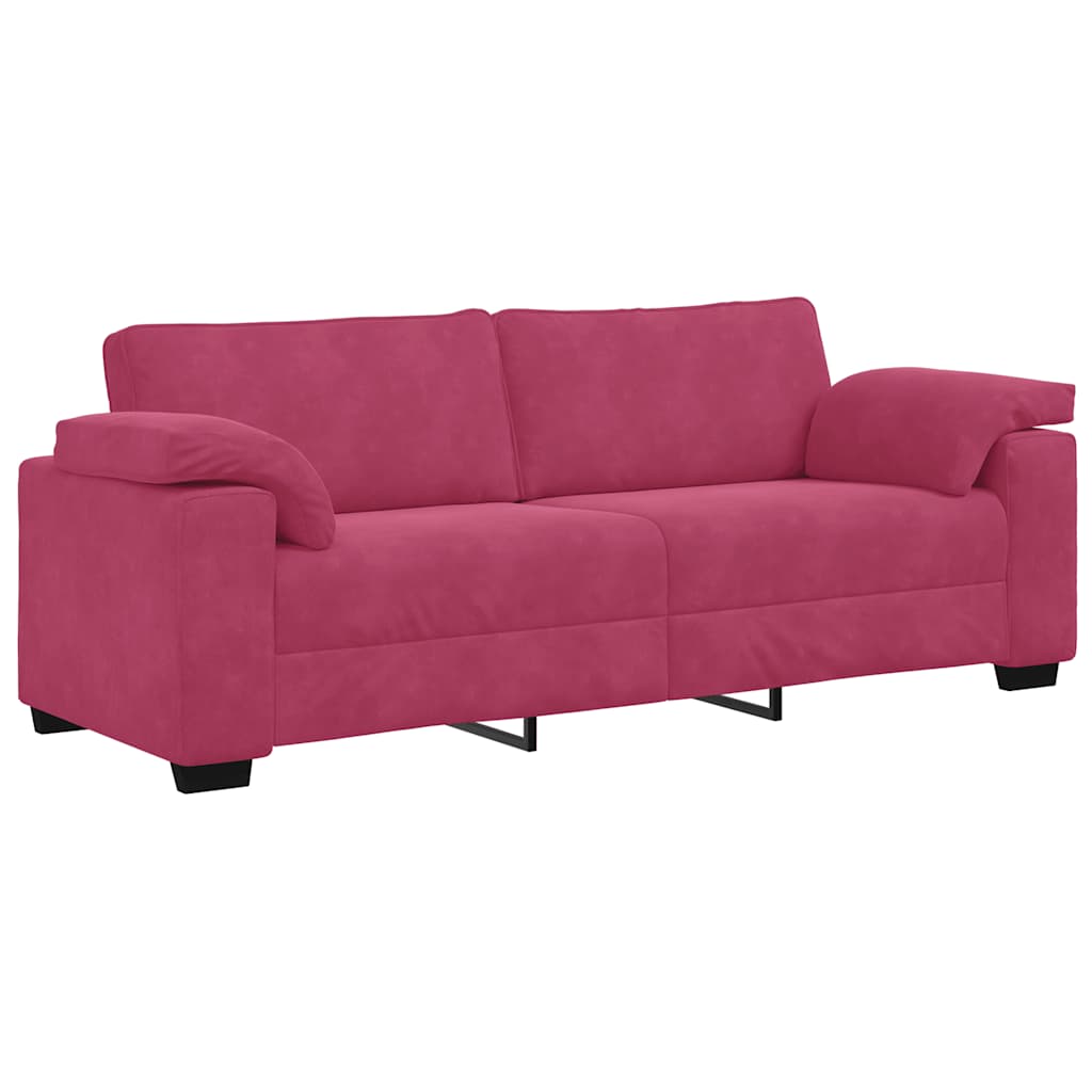 Set canapea cu perne, 3 piese, roșu vin, catifea GartenMobel Dekor