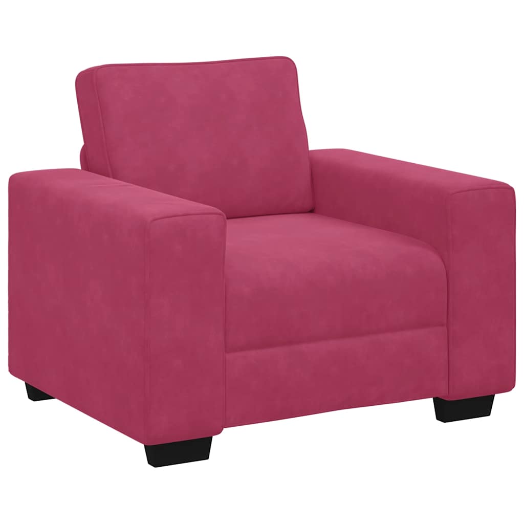Set canapea cu perne, 3 piese, roșu vin, catifea GartenMobel Dekor
