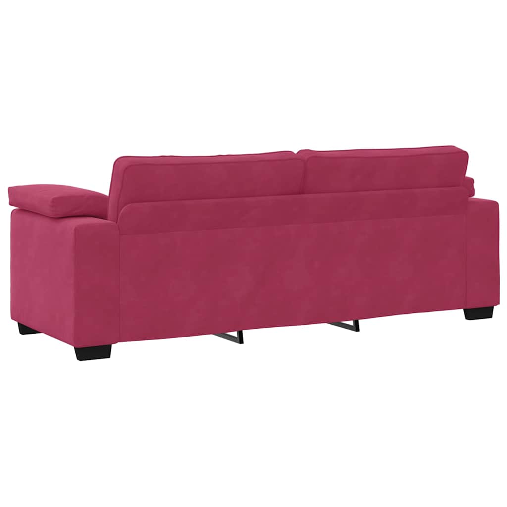 Set canapea cu perne, 3 piese, roșu vin, catifea GartenMobel Dekor