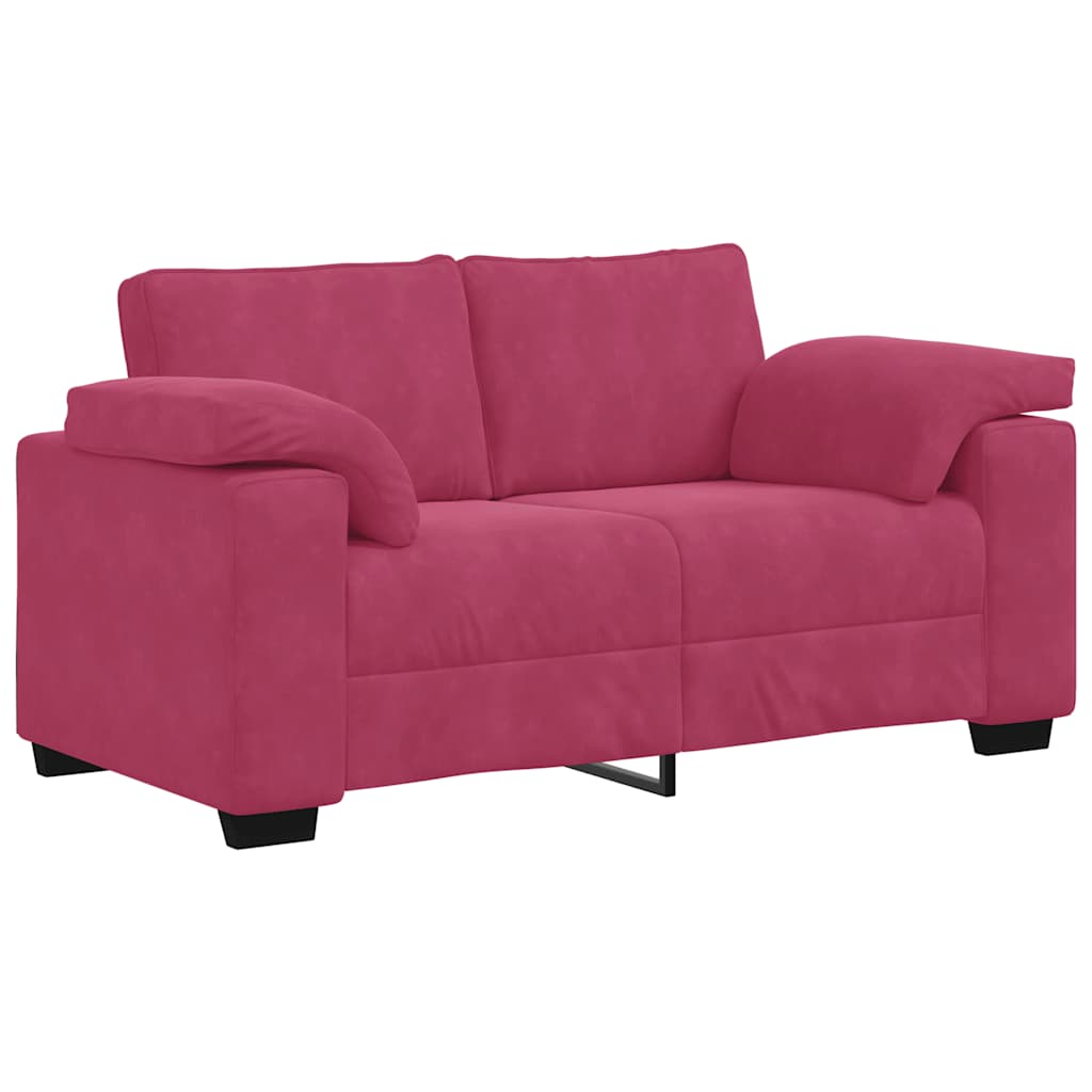 Set canapea cu perne, 3 piese, roșu vin, catifea GartenMobel Dekor