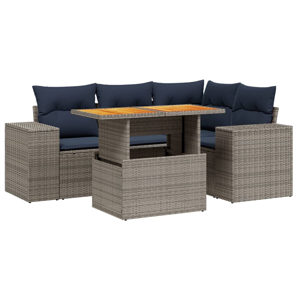 Set canapele de grădină cu perne, 5 piese, gri, poliratan GartenMobel Dekor