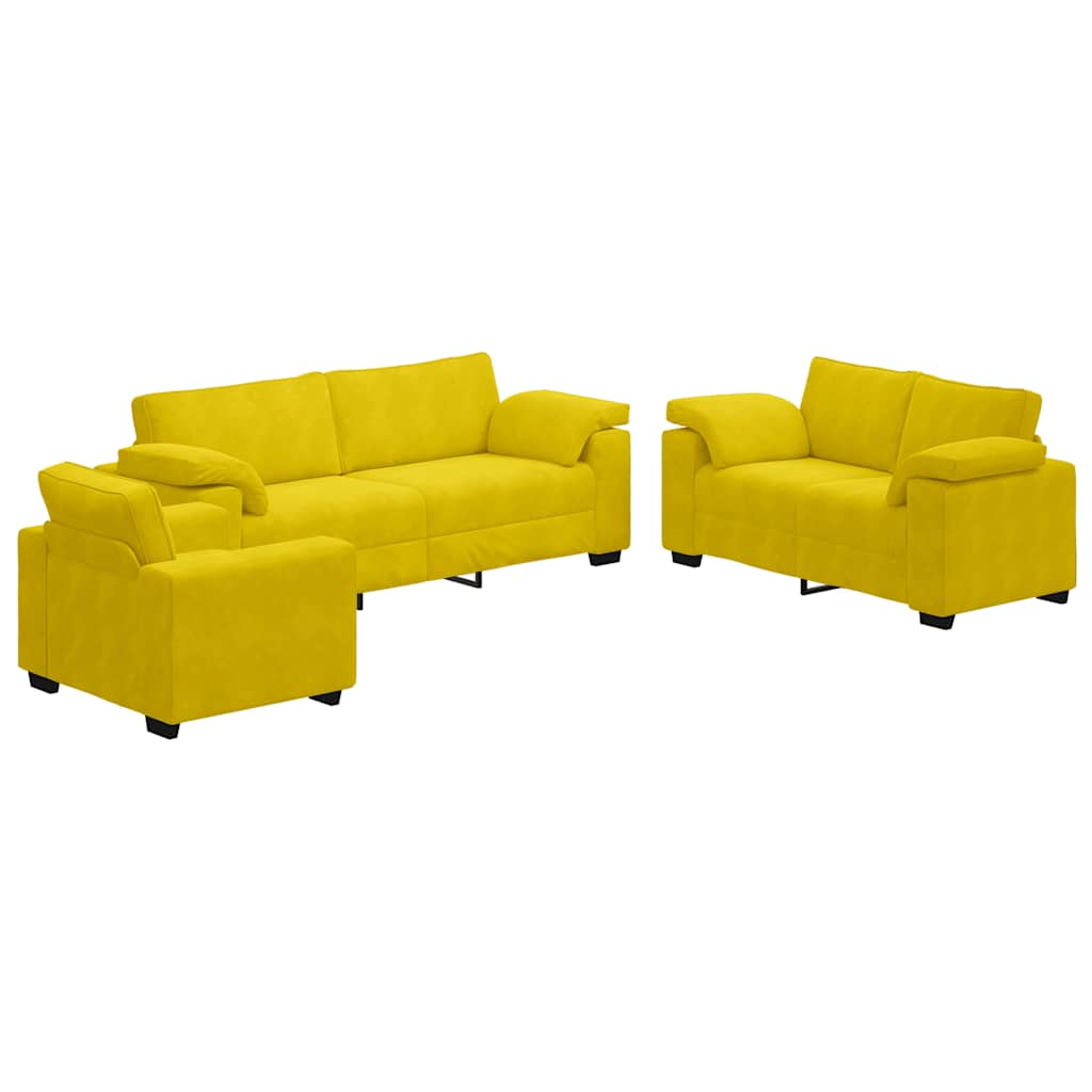 Set de canapele cu perne, 3 piese, galben, catifea GartenMobel Dekor