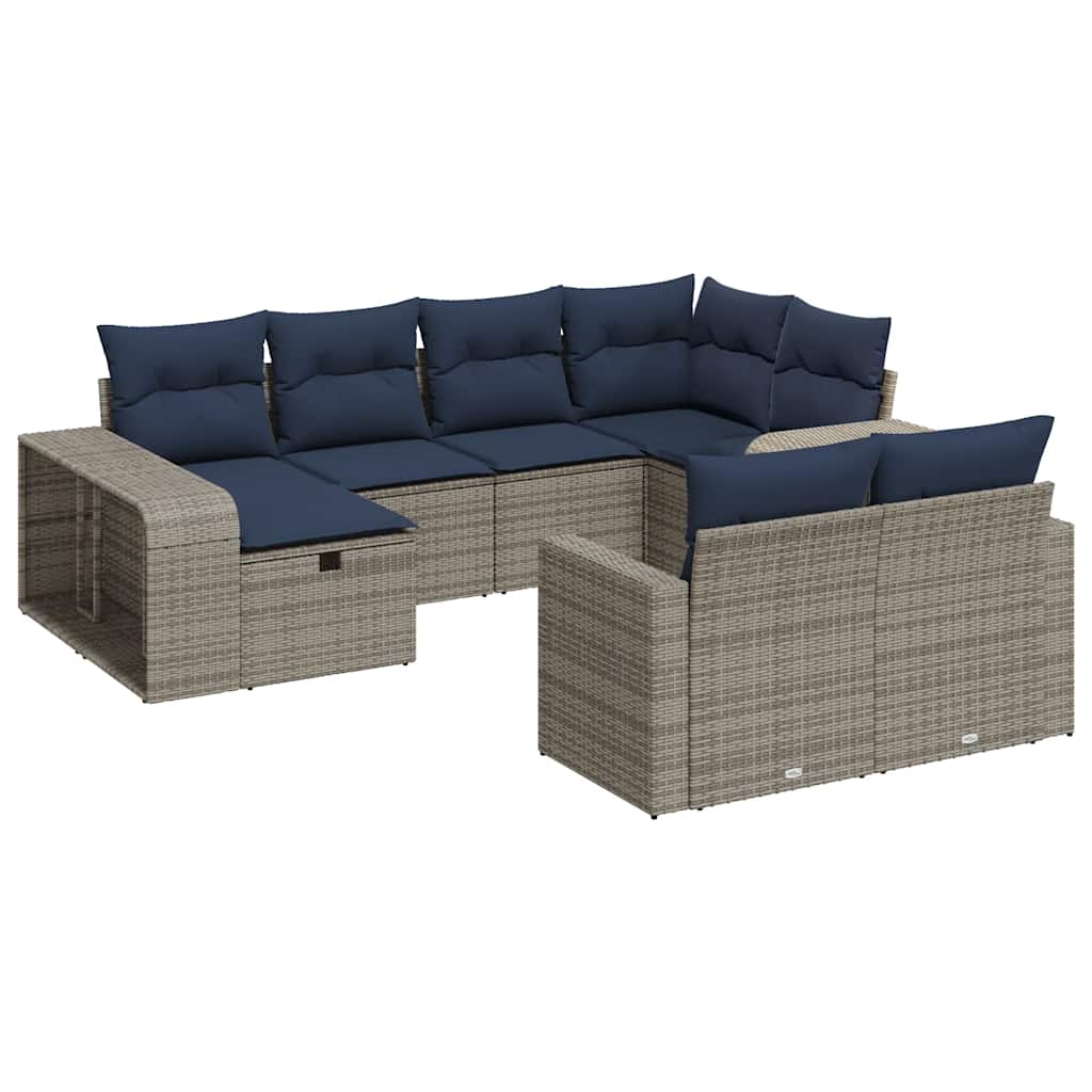 Set mobilier de grădină cu perne, 10 piese, gri, poliratan GartenMobel Dekor