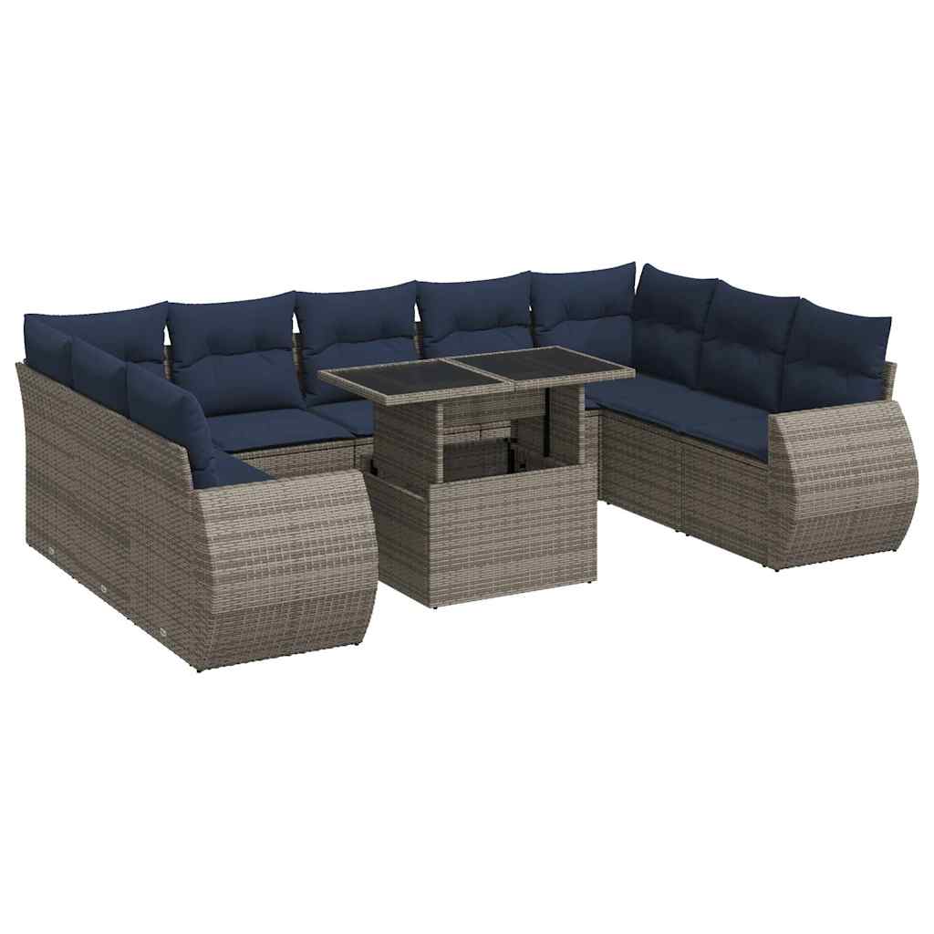 Set mobilier de grădină cu perne, 10 piese, gri, poliratan GartenMobel Dekor