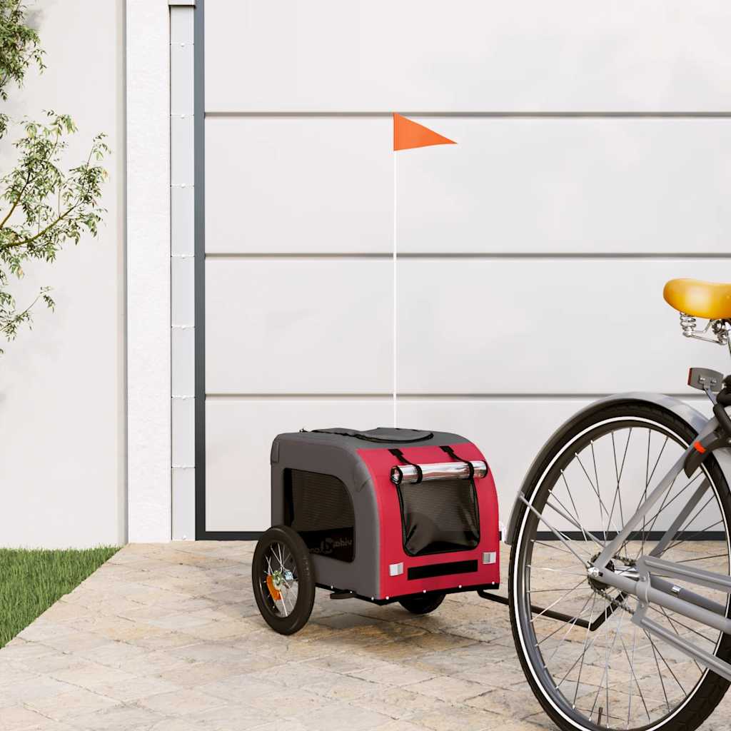 Remorcă bicicletă animale companie, roșu/gri textil oxford/fier GartenMobel Dekor