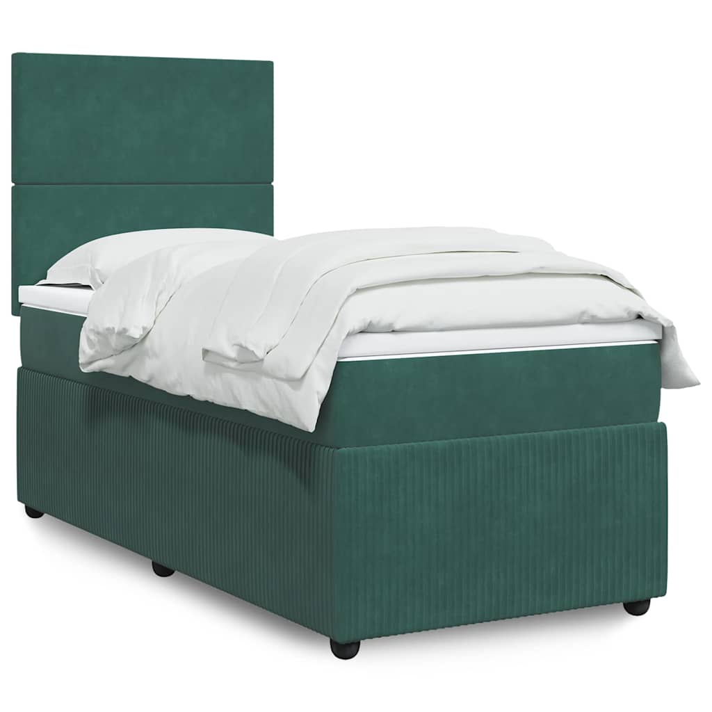 Pat box spring cu saltea, verde închis, 100x200 cm, catifea GartenMobel Dekor