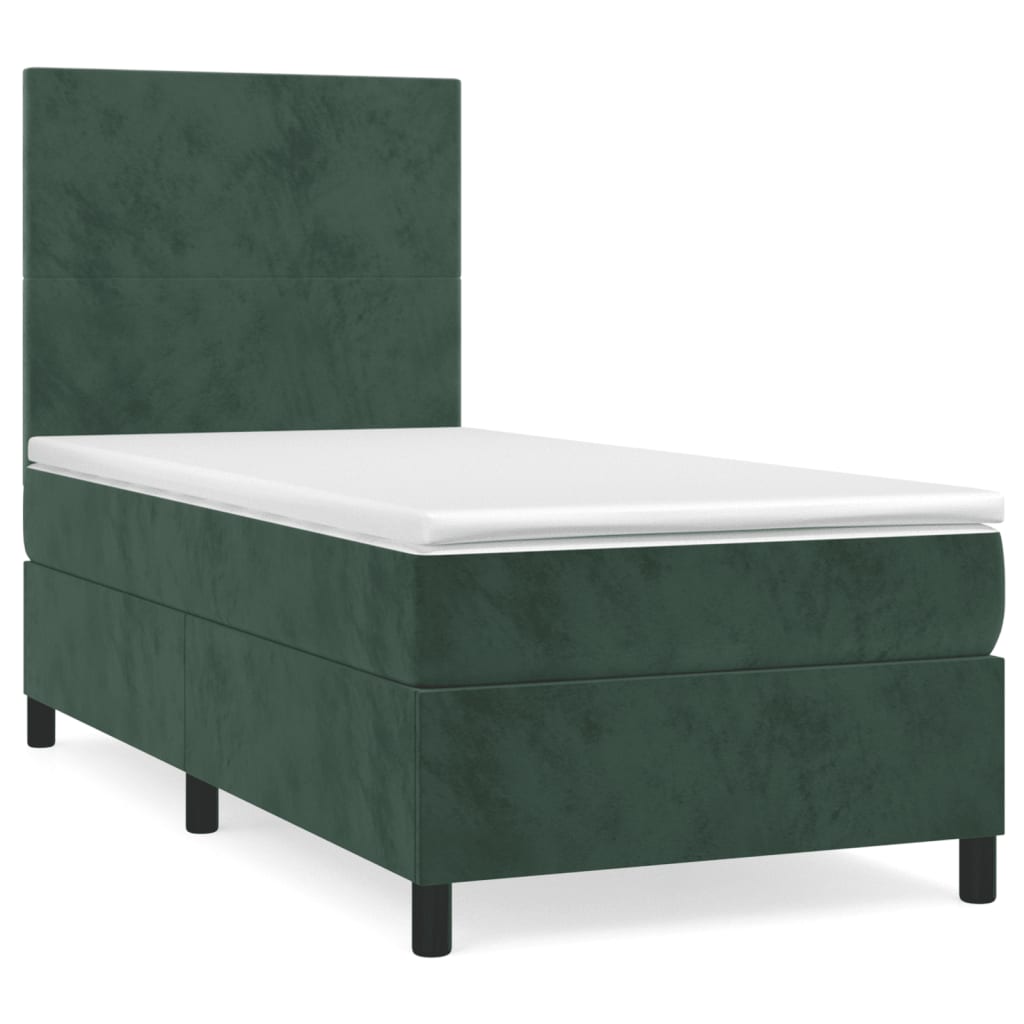 Pat box spring cu saltea, verde închis, 100x200 cm, catifea GartenMobel Dekor