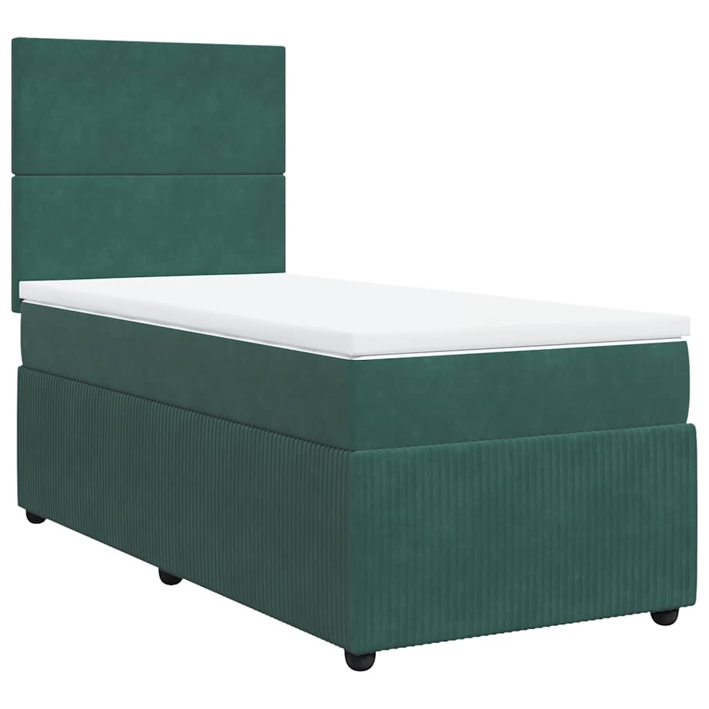 Pat box spring cu saltea, verde închis, 100x200 cm, catifea GartenMobel Dekor