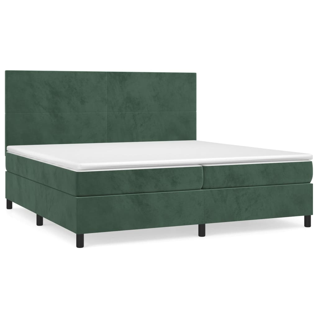 Pat box spring cu saltea, verde închis, 200x200 cm, catifea GartenMobel Dekor