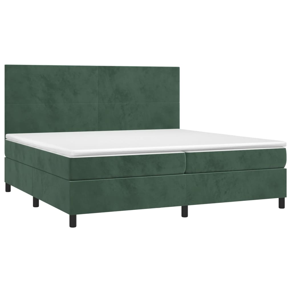 Pat box spring cu saltea, verde închis, 200x200 cm, catifea GartenMobel Dekor