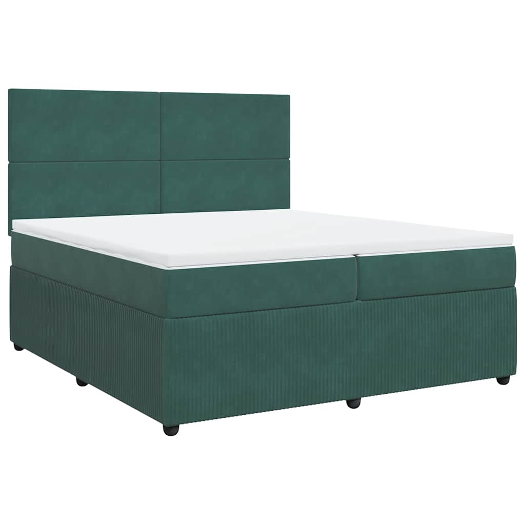 Pat box spring cu saltea, verde închis, 200x200 cm, catifea GartenMobel Dekor