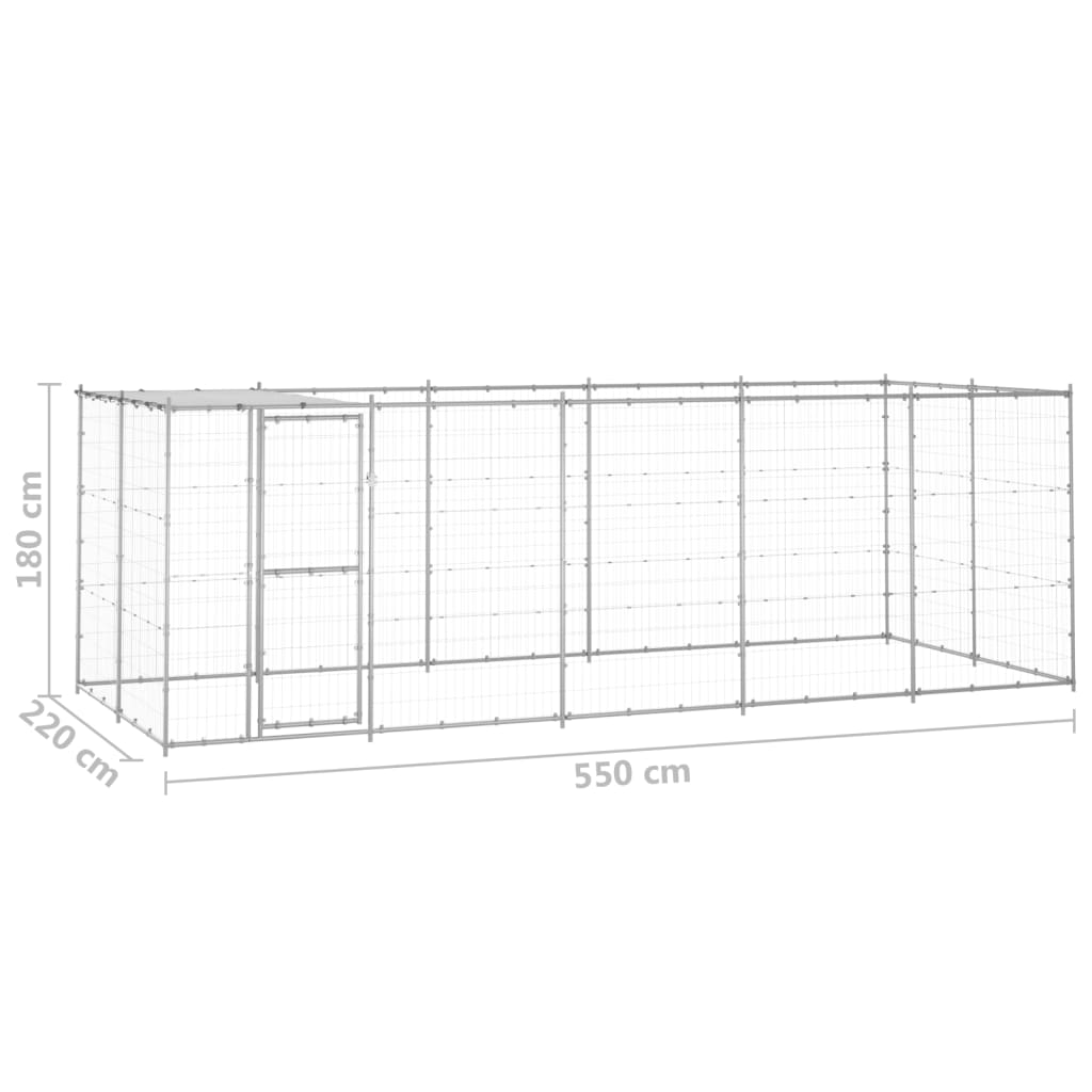 Padoc câini de exterior cu acoperiș, 12,1 m², oțel galvanizat GartenMobel Dekor