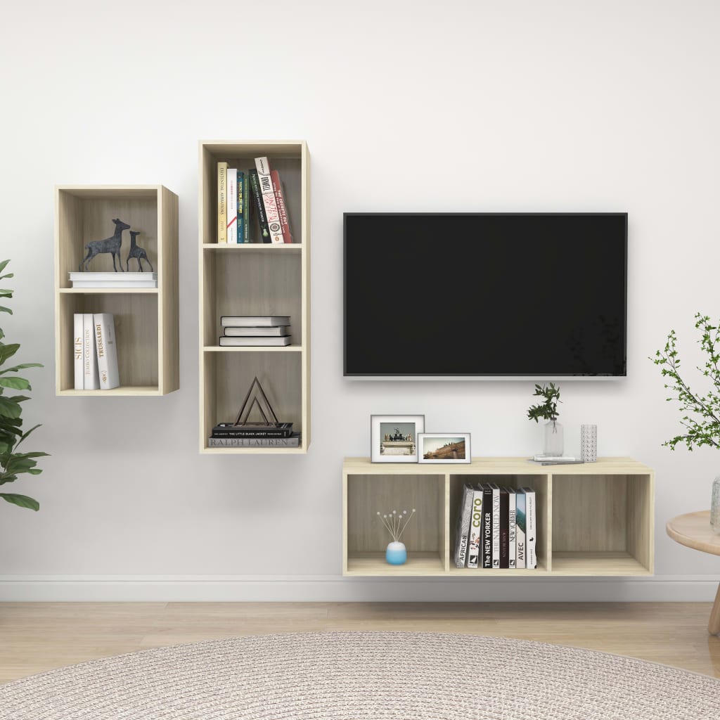 Set de dulapuri TV, 3 piese, stejar Sonoma, lemn prelucrat GartenMobel Dekor