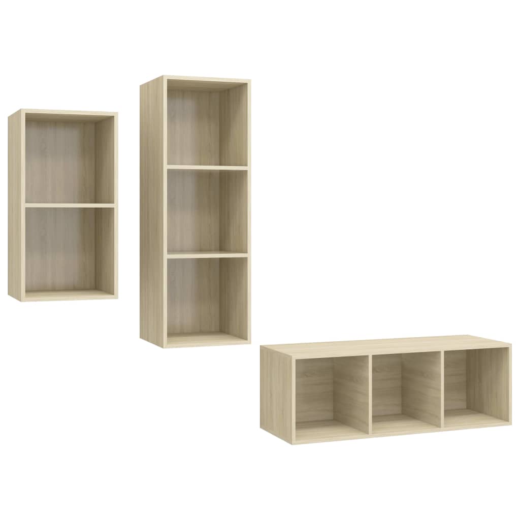 Set de dulapuri TV, 3 piese, stejar Sonoma, lemn prelucrat GartenMobel Dekor