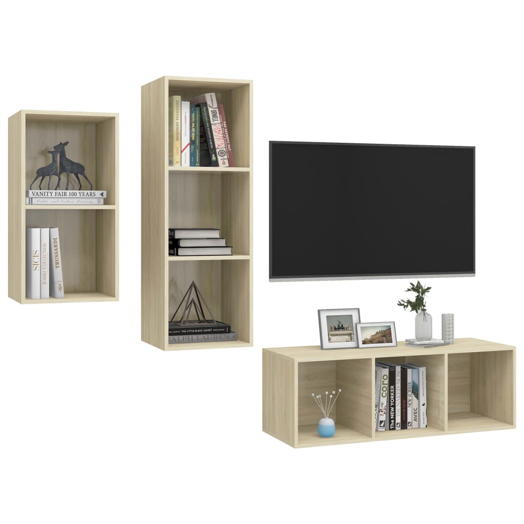 Set de dulapuri TV, 3 piese, stejar Sonoma, lemn prelucrat GartenMobel Dekor